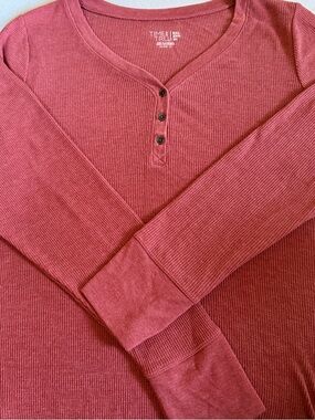 Time and Tru Waffle Knit Henley Top - Dusty Rose Size XXL